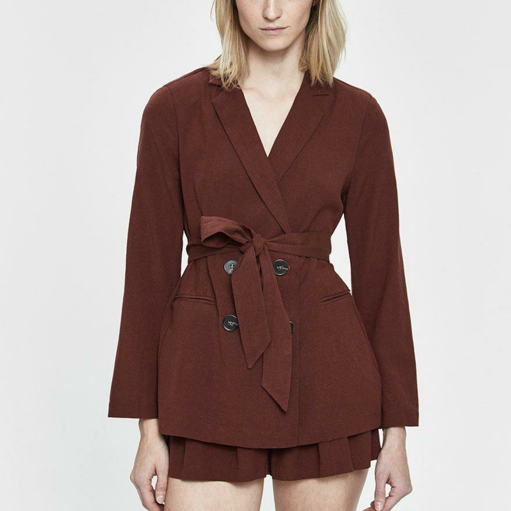 Farrow linen maroon burgundy suit set.